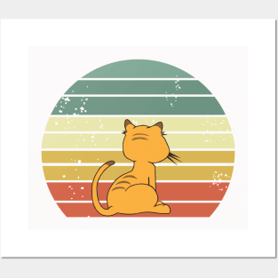 cat watching sunset retro Posters and Art